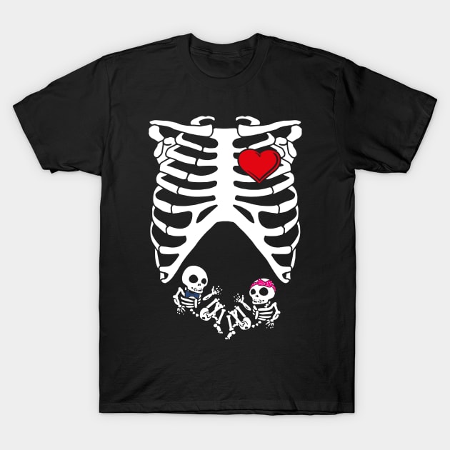 Spooky Skeleton Costume Pregnant Mommy of Boy & Girl T-Shirt by SolarFlare